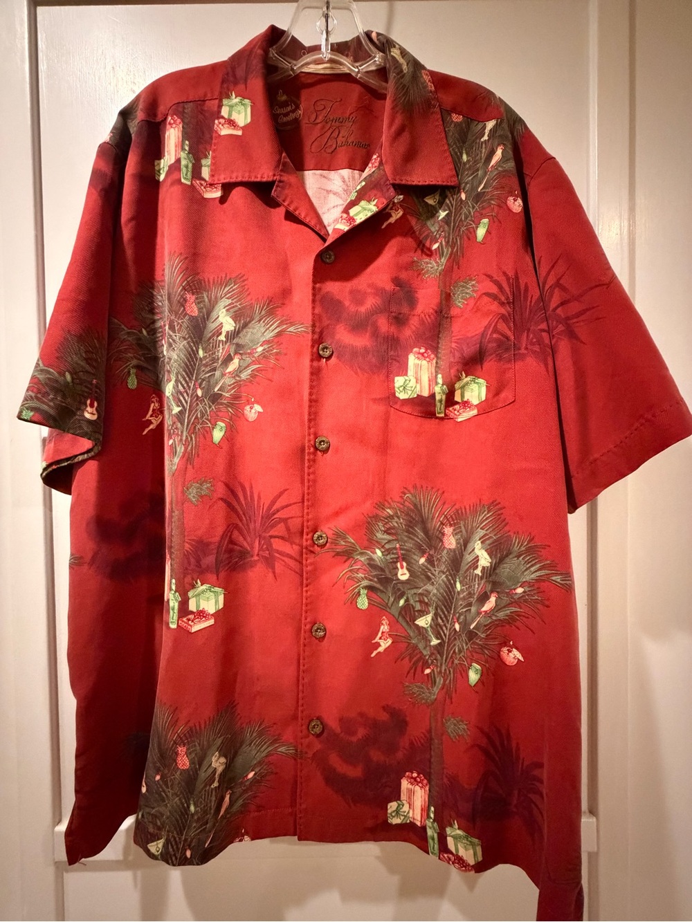 Tommy Bahama Vintage Red Tropical Holiday Christmas Aloha Camp Shirt L